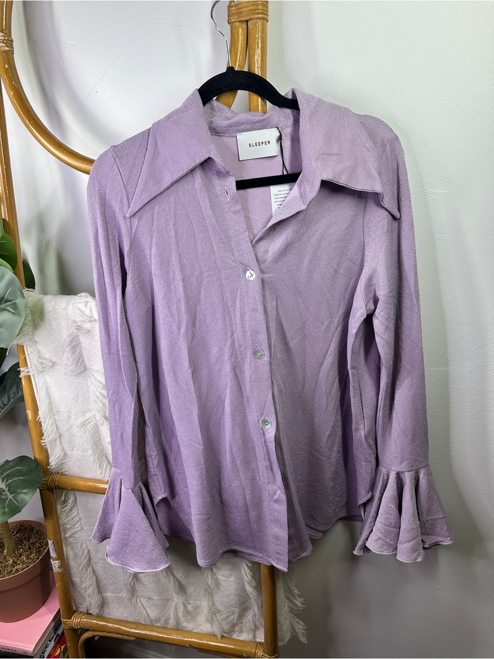 NWT Sleeper Purple Metallic Lavender Top sz M